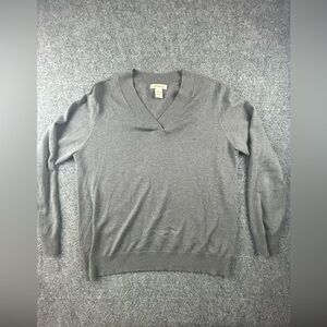 Orvis V Neck Wool Cotton Cashmere Blend Sweater Grey Womens Large